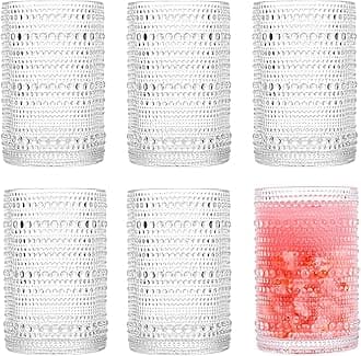 Consou Large Glasses Set of 6, 15 oz Hobnail Glassware Thick Glass Heavy Base
