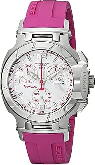 Tissot Women's T0482171701701 T-Race White Dial Pink Silicone Strap Watch