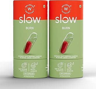 Wellbeing Nutrition Slow | Burn | Fat Burner for Men & Women | Caffeine & Chromium in Advanced Liquid L-Carnitine to Convert Fat into Energy | Metabolism, Energy & Endurance (60 Capsules, Pack of 2)