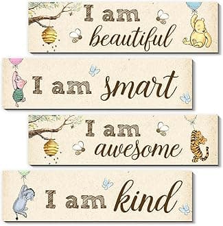4Pcs Winie the Pooh Bedroom Wall Decor - Adorable Winnie the Pooh Sign for Baby Room - Nursery Decor - Baby Shower Decorations (Classic)