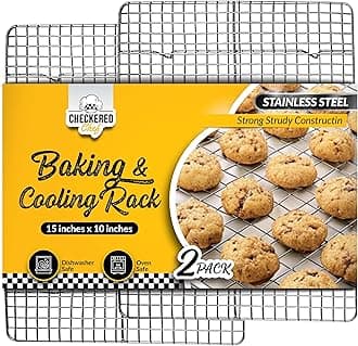 Checkered Chef Cooling Racks for Baking - 10 x 15 Inches - Stainless Steel Cooling Rack/Baking Rack Set of 2 - Oven Safe Wire Racks Fit Jelly Roll Pan - Small Grid Perfect to Cool and Bake