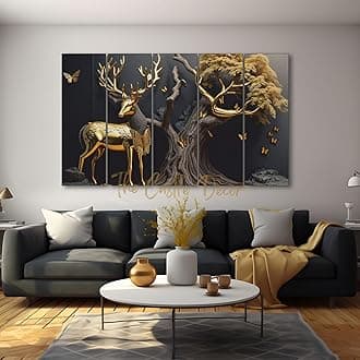 - The Castle Decor Golden Deer Wall Painting for Living Room Big Size - Deer Wall Painting for Bedroom, Office, Drawing Room, Hotel - Elegant Wall Decor Art for Home Decoration, Gifting (27x48 inch)