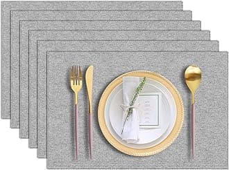 Cloth Placemats Set of 6, Cotton Linen Blend Machine Washable Durable Linen Table Mats, Heat Resistant Placemats Wrinkle Free Place Mats for Dining Table, Easy to Clean (Light Grey, 6)
