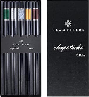 GLAMFIELDS 5 Pairs Premium Chopsticks Reusable Dishwasher Safe 9.5 Inch Fiberglass Chop Sticks Gift Set Non Slip Multi Color
