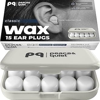 PQ Wax Ear Plugs for Sleeping, Swimming - 15 Soft Noise Cancelling Silicone Gel Wax Earplugs for Sleep and Swimmers, Ear Protection with Sound Blocking Level of 32 Db, (15-Pillows)