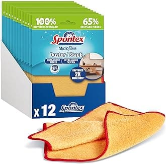 Microfibre Dusters | 12 x Cleaning Clothes for Dusting & Polishing | Extra Long Fibres | Captures 2x More Dust* | 30 x 30cm |65% Recycled Fibres