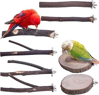 8 PCS Natural Wood Bird Perch Stand-Wooden Parrot Perch Stand-Perch Platform Cage Accessories for Parrotlets Budgies Cockatiels Parakeets Lovebirds