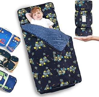 Kids Nap Mat Set with Pillow & Fleece Blanket, Nap Mats for Daycare Preschool or Kindergarten, Sleep Mats Fits Toddlers & Young Children-Traffic