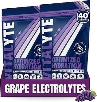 Vitalyte Electrolyte Powder Drink Mix, Isotonic Electrolyte Hydration Mix, Gluten Free Post Workout Powder Mix, Pack of 2, 35 oz. Each, Grape Flavor