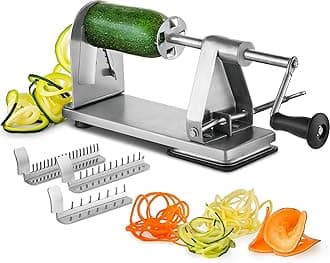 MITBAK Stainless Steel Spiralizer Vegetable Slicer | Industrial-Grade 3-Blade Zoodle Maker | Zucchini spaghetti maker | Great For Salad, Low Carb, Paleo, Vegan, Spaghetti | Suction Base For Non Slip