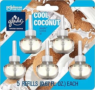 Glade PlugIns Scented Oil Air Freshener, Cool Coconut Limited Edition, 3.35 oz Total, 5 Refills