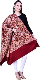 Women's Kashmiri Wool Blended Shawl Embroidered by Kashmiri Artisans, (Large Size - 40 x 80 Inches)