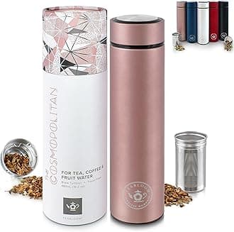 Teabloom (Rose Gold) - All-Purpose Beverage Tumbler OPRAH's Favourite 16oz/480ml - Brushed Metal Insulated Water Bottle/Tea Flask/Cold Brew Coffee Mug - Extra-Fine Two-Way Infuser Travel Bottle - R...