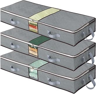 combocube Jumbo Zippered Storage Bins, Under Bed Storage Organizers for King Comforter, Blanket with Large Window & Carry Handles Space Saver, 3PCS underBed Grey