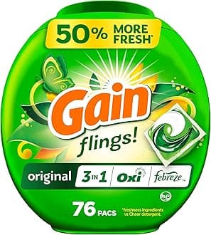 Flings Laundry Detergent Pacs, 76 Count, Original Scent, with Odor Defense, concentrated laundry soap pacs