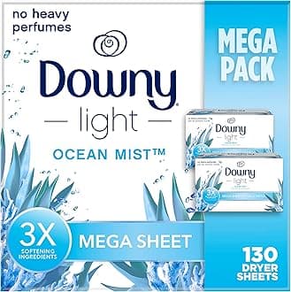 Light Mega Dryer Sheets, Laundry Fabric Softener, Ocean Mist, 130 Count