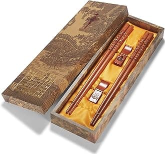 Chopstick Reusable Chinese FU/Fortune Chopsticks with Holder and Carrying Bag Chinese Traditional Stylish Gift Set（2 Pairs）