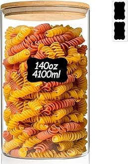 ComSafGlass Jar with Airtight Lid (140 oz/4 liter/1.1 Gallon), Large Glass Food Storage Container with Bamboo Lid, Glass Jars with Lids for Food