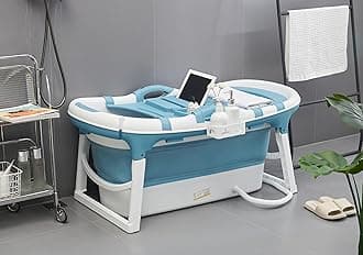 Foldable Bathtub for Adults, Ideal for Small Bathrooms, with Soap Basket, Neck Pillow, Practical and Portable (Blue, 121)