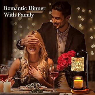 Briever Dimmable Candle Warmer Lamp with Timer, Height Adjustable Electric Candle Wax Warmer for Jar Candles, Top-Down Light Heat Melting Wax with 2 Bulbs, Walnut Solid Wood Base for Home Decor Gifts