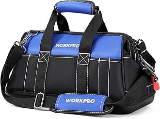 WORKPRO Tool Bag 16-inch, Multi-pockets Heavy Duty Tool Bag with Waterproof Plastic Hard Base, Wide Open Mouth Heavy Duty Electricians Tools Bag with Adjustable Shoulder Strap