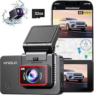 Kingslim Dash Cam Front and Rear 4K - D4 Dual Dash Camera for Cars WiFi GPS, Dashcam with 32GB SD Card, 3" Touchscreen, Night Vision, APP, Parking Mode, G-Sensor, Black