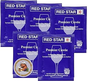 Red Star Premier Cuvee Wine Yeast (5 Pack) - Great for Making Wine Cider Mead Kombucha at Home - 5 g Sachets - Saccharomyces cerevisiae - Sold by CAPYBARA Distributors Inc.