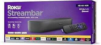 RokuStreambar 4K/HD/HDR Streaming Media Player & Premium Audio, All In One, Includes Roku Voice Remote, Released 2020