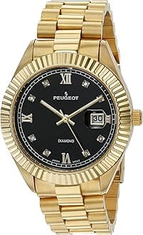 Peugeot Men's 'Diamond' Quartz Metal and Stainless Steel Dress Watch, Color:Gold-Toned (Model: 153BK)