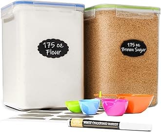 Large Airtight Food Storage Containers with Lids, Pack of 2, 5.2L, 175Oz, Airtight Kitchen and Pantry Bulk Canisters for Flour, Sugar, Rice, and Baking Supplies - Transparent