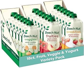 Beech-Nut Baby & Toddler Food Favorite Flavors Pouches Variety Pack, Fruit Veggie and Whole Milk Yogurt Purees, Baby Pouch Puree Starter Pack, 3.5oz (18 Pack)