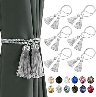 BEL AVENIR 6 Pack Curtain Handmade Tiebacks Decorative Curtain Holdbacks with Tassel (Silver, 6 Pack)