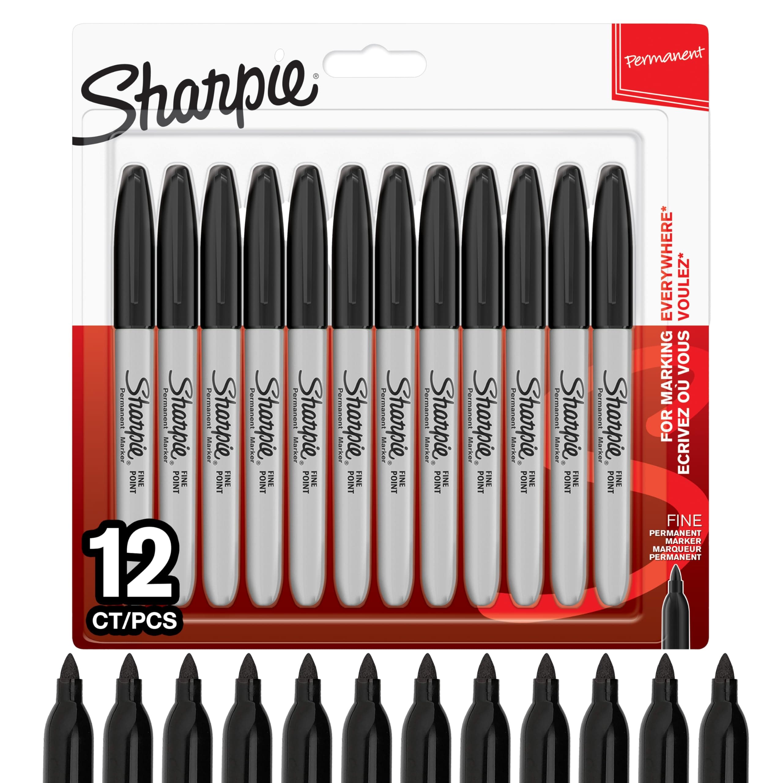 Permanent Markers | Fine Point | Black | 12 Count