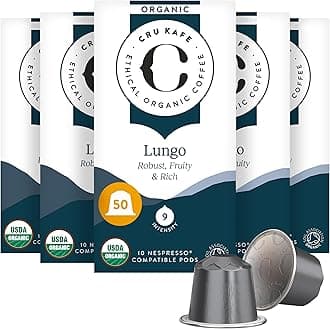 Lungo Americano Strong USDA Organic Espresso Coffee Capsules (50 Pods) Fairtrade Coffee Pods Compatible with Nespresso Original Line and Pixie Machines