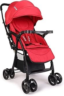 Luv Lap Spark Baby Stroller/Pram with 5 Point Safety Harness, Reversible Handle bar, Looking Window, Multi Level Recline & Adjustable footrest, Extendable Canopy, for Babies 0-3 Years (Red)