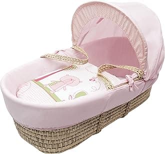 ELEGANT BABY Beary Nice Pink Moses Basket Bedding Set Dressing Cover and Hood Only with Padded Liner (Basket & Fittings not Included)