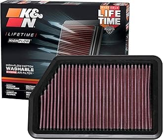K&N High-Flow Original Lifetime Engine Air Filter: Increase Power & Acceleration, Washable, Replacement Air Filter: Compatible with 2010-2019 Hyundai/Kia (i40, Elantra, GT, i30, Tucson, Forte) 33-2451