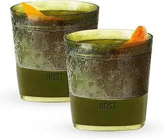 Whiskey Freeze Glasses, Double Old Fashioned Glasses, Chill Without Dilution for Bourbon, Vodka, Cold Brew Cocktails, Bourbon Gifts for Men, Gifts for Dad, Home Bar, 9 oz, Set of 2, Olive Green