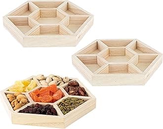 Hammont Hexagon Sectional Wooden Trays - 3 Pack - 8.5”x8.5”x1” - Eco Friendly Decorative Tray for Dry Fruits & Candies | Organic Wooden Tray for Gift & Home Décor