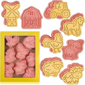 Farm Cookie Cutters Set, 8 Pcs Cookie Cutter with Plunger Stamps, Cute Cookie Cutters for DIY Biscuit Snacks Cheese Baking
