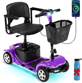 Mobility Scooters for Seniors, Adults, 15 Miles Electric Powered Mobility Scooters, 4 Wheels Foldable Mobility Scooter with USB Interface & Detachable Battery, Charger Include (Purple)