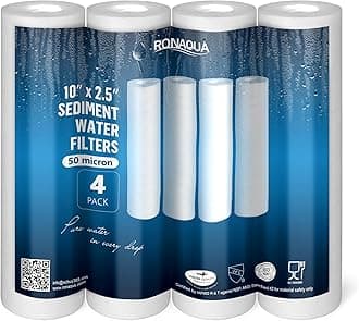 Ronaqua 50 Micron Sediment Water Filter Cartridge 10"x2.5", NSF Certified, 4-Layer Filtration for any 10-inch RO Units & Whole House Systems, Compatible with Culligan P5, AP110, WHKF-GD05, 4 Pack