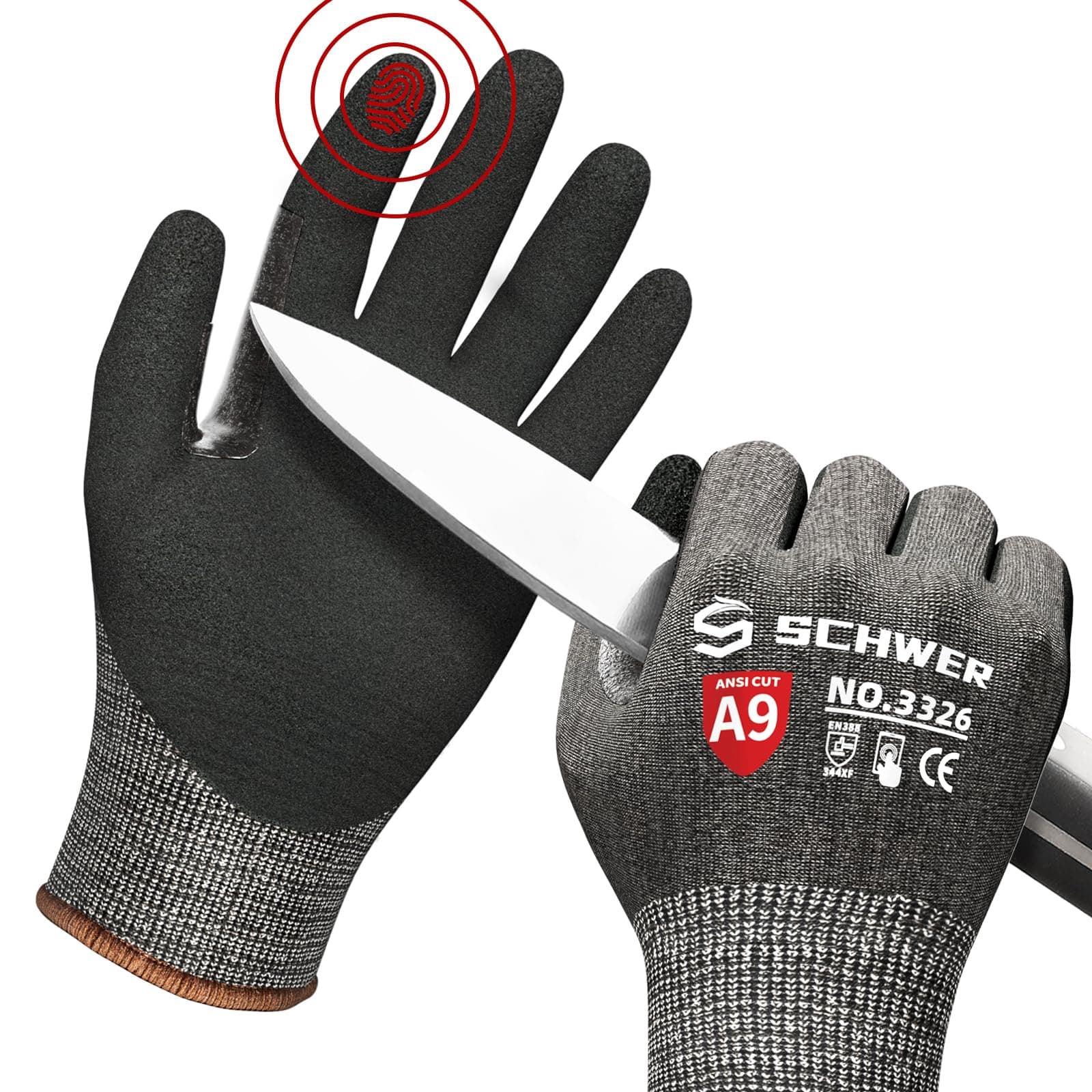 Schwer Class 5 Cut Resistant Gloves, Thin, Lightweight, Touch Screen, Heavy Duty, Safety Gloves (Black, L)