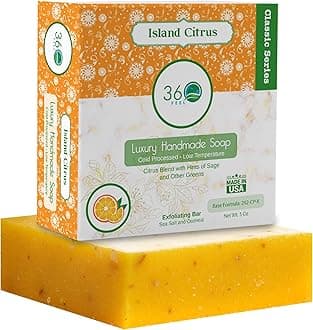 - 360Feel Island Citrus Soap - Made in the USA - Castile Handmade, All-Natural, Cold-Processed - Infused with Island Citrus for a Tropical Scent - Rich, Creamy Lather - 5 oz