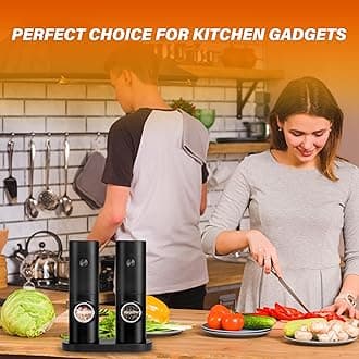 Simple Deluxe Electric Salt and Pepper Grinder Set (2 Pack), One Hand Adjustable Coarseness, Battery Powered with Stand, Seasoning Tools for Kitchen BBQ
