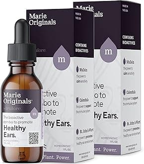 Marie Originals Natural Ear Oil Drops | Mullein Garlic Oil Ear Drops for Infections Prevention, Herbal Ear Ache Drops for Adults, Kids & Pets, Soothes Ear Pain & Wax Removal, Earache Remedies (2 Pack)