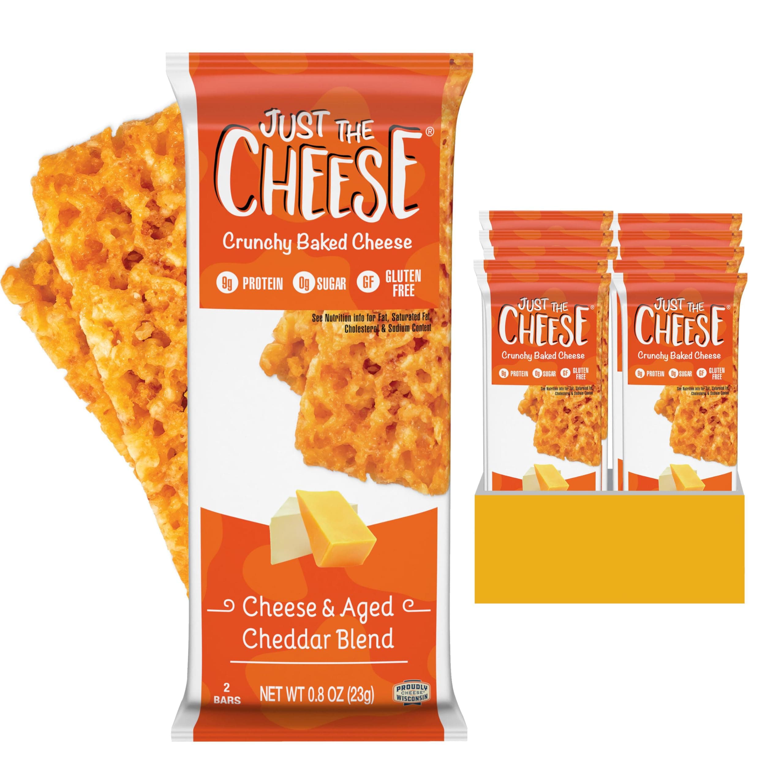 Just the Cheese Cheese Crisps | High Protein Baked Keto Snack | Made with 100% Real Cheese | Gluten Free | Low Carb Lifestyle | CHEESE & AGED CHEDDAR BLEND, 0.8 Ounces (Pack of 10)