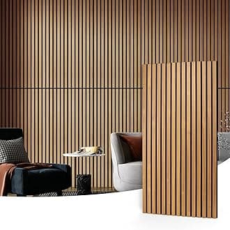 Art3d 2-Pack Acoustic Wood Slat Wall Panels for Interior Decor, 3D Fluted Sound Absorbing Wood Paneling for Accent Wall Ceiling Kitchen Living Room Bedroom Office, 47.2 x 23.6 inch Teak