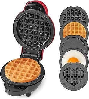 Dash MultiMaker® Mini System - Compact Waffle Maker for Family Breakfasts - Removable Griddle Plates & nonstick surface - 5 Plates - Red