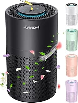 AIRROMIAir Purifier for Bedroom with HEPA 3-in-1 Filter, Pet Air Purifier for Home Cat Pee Smell, Covers Upto 990 Ft², Quiet 360°intake Air Cleaner for pet hair,allergies,Dust,Smoke A2001 Black
